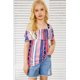 thumbnail image 1 of ABPHQTO Top de niña con volantes y hombros descubiertos multicolor con estrellas y rayas para mujer, 1 of 5