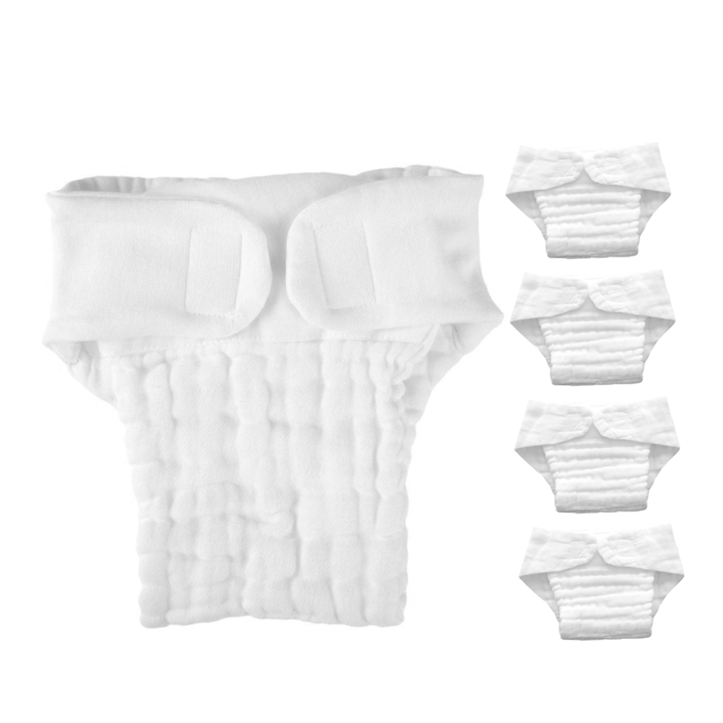 Homoyoyo 5-Pack Baby Cotton Nappies Reusable Soft Breathable Diapers Prevent Irritation for Sleep Use White