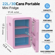 Advwin 22L Mini Fridge Cooler, Compact Personal Refrigerators for Skincare, Beverage, Pink