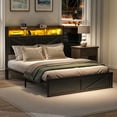 thumbnail image 1 of DEXTRUS Queen Size Distressed Wood Bed Frame with LED Headboard, USB Ports & Dual Storage, Black, 1 of 12