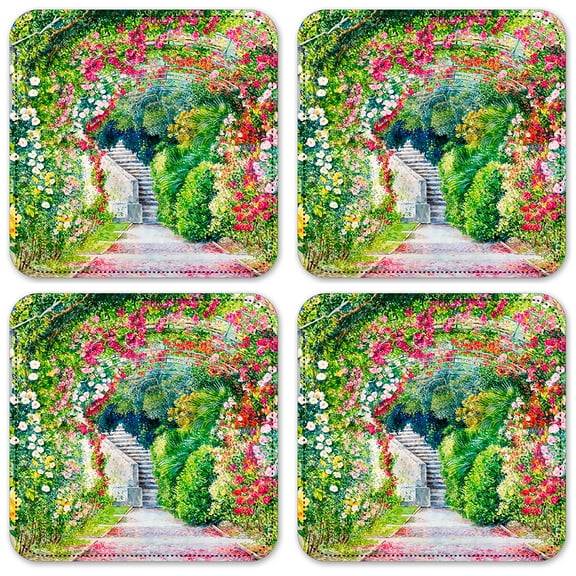 Vinyl Drink Coasters - Set of 4 - Flower Garden