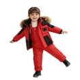 thumbnail image 4 of Tisuna Toddler Snowsuit For Girls Boys Color Block Hooded Down Jacket And Solid Color Suspender Trousers Set Thermal Warm Kids Winter Ski Wear Clothes Set Red Size 4-5 Years, 4 of 5