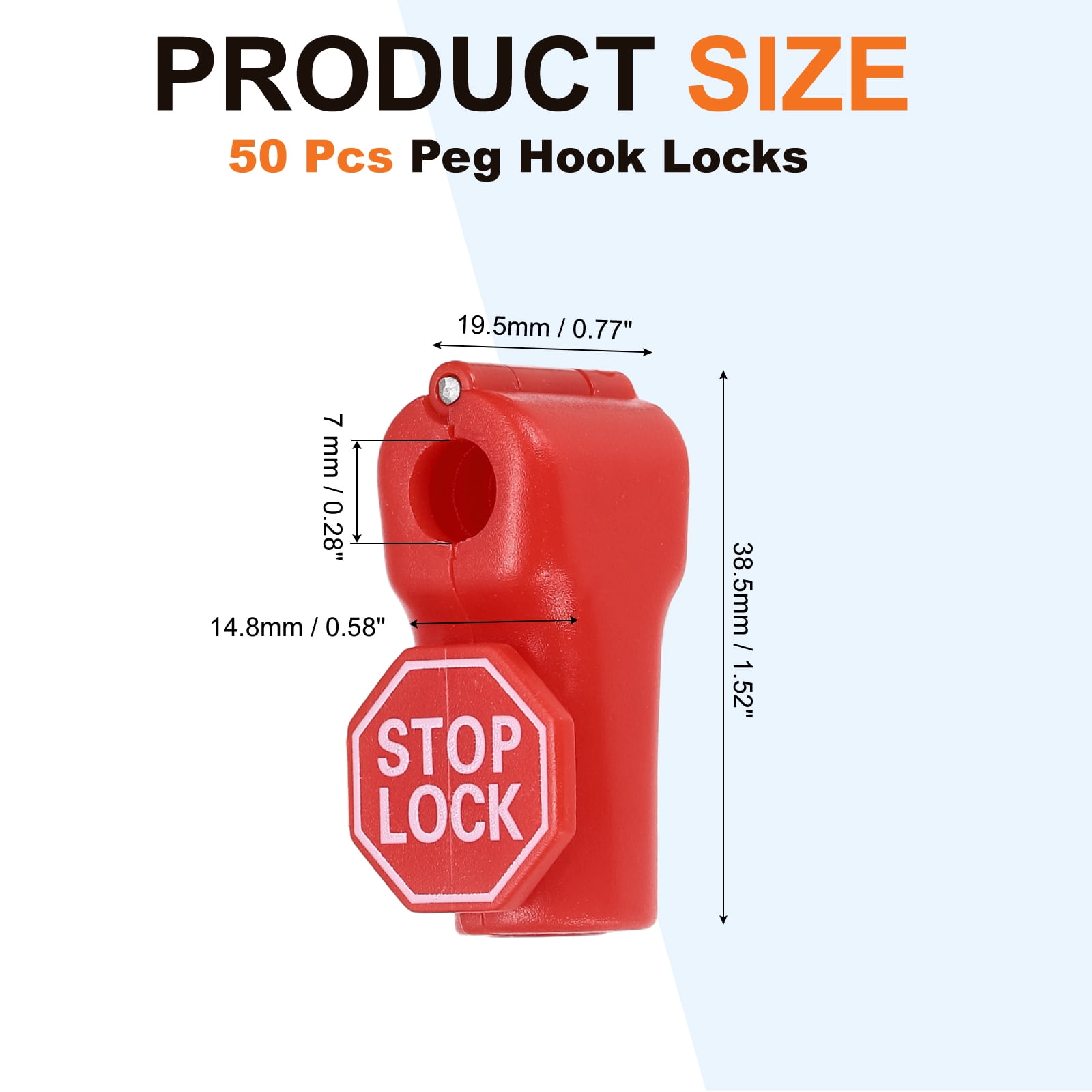 Uxcell 50Pcs Peg Hook Locks (7mm) PC Magnet Anti-Theft Pegboard Display Hook Locks Security Red Stop Tools, Fits Retail Shop/Shopping Center/Garage Tools, Red