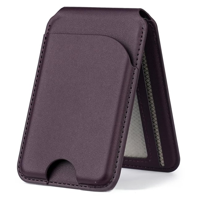 para billetera MagSafe, billetera magnética de piel para teléfono con soporte ajustable, 5 tarjeteros magnéticos con bloqueo RFID para iPhone 17, 16, 15, 14, 13, 12, Pro Max Air Series (moradas)