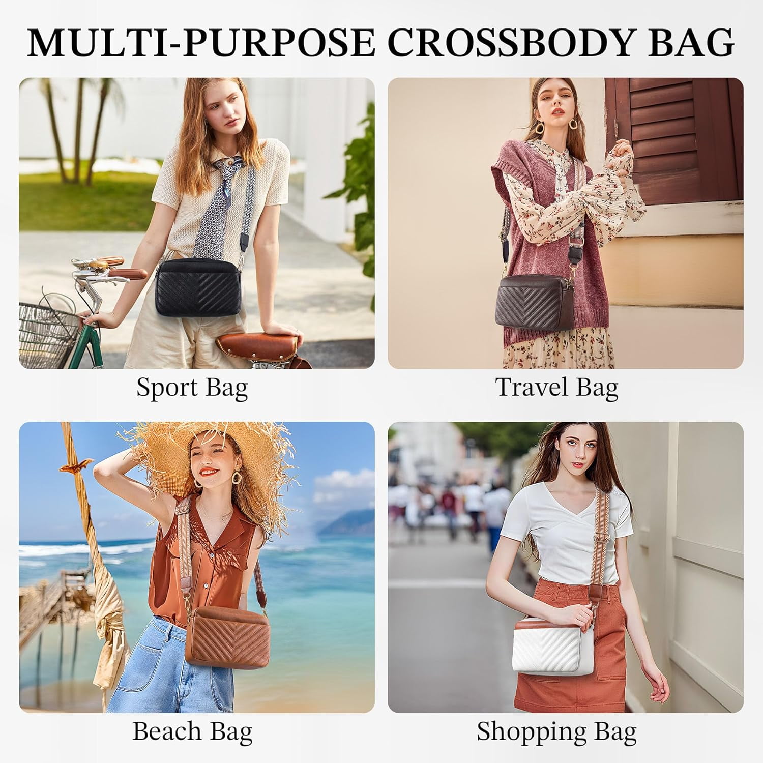 Crossbody Bags for Women - Leather Crossbody Purse with Wide Strap Quilted Small Crossbody Bags for Women