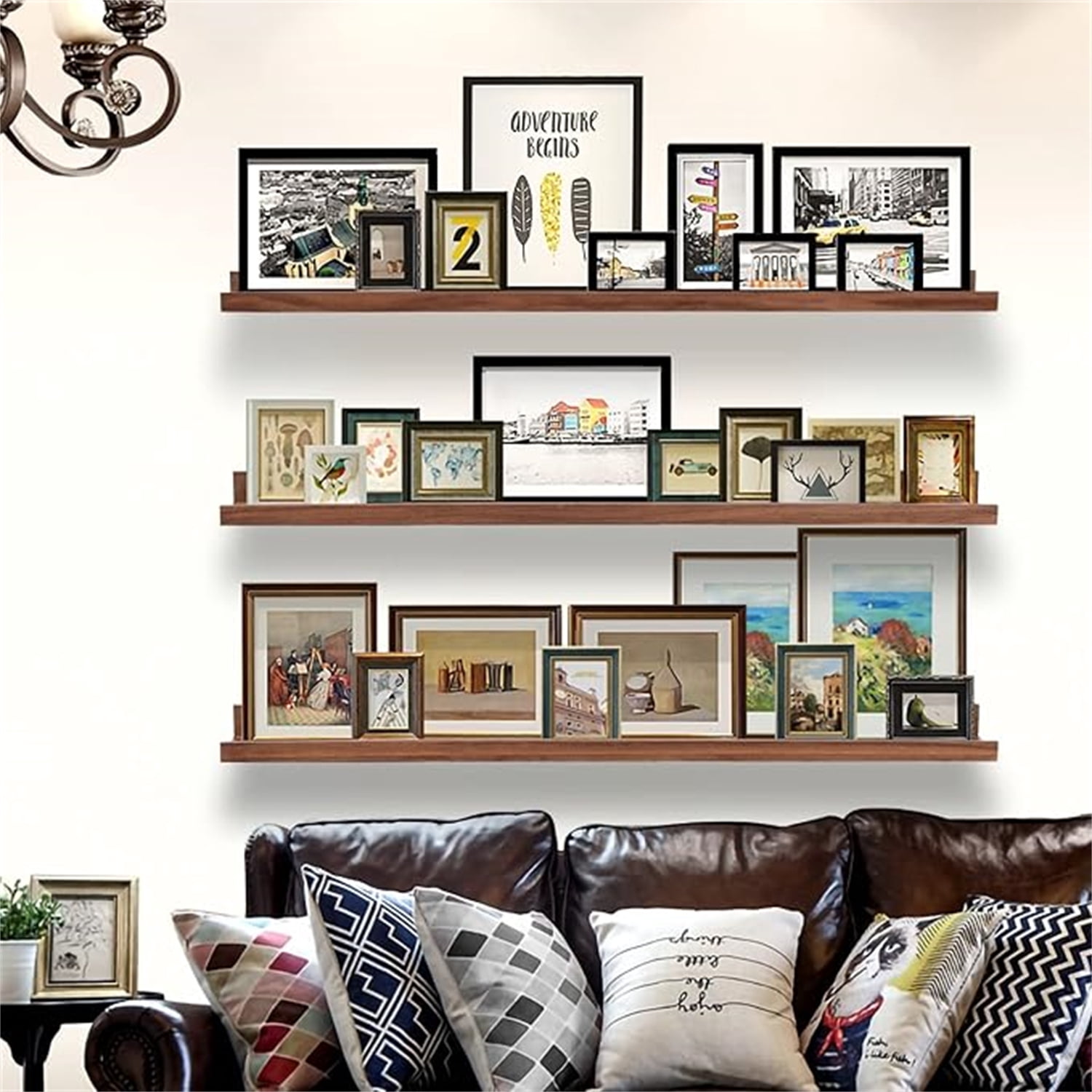 48 Inch Long Floating Shelves Wall Mounted Light Walnut Narrow Photo Picture Ledge Shelves Set of 3 Nursery Book Shelves Photo Frames Display Shelves Kitchen Spice Rack