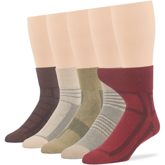 7BIGSTARS KINGDOM Men's Extra Wide Cotton Quarter Socks - 5 Pack Big Tall - Stripe Pattern Seamless - Sock Size 13-15 Shoe Size 12-15 XL Brown, Light Beige, Beige, Khaki, Light Brown