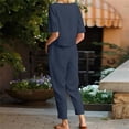 thumbnail image 6 of GILIGEGE Linen Sets for Women 2 Piece Summer Cotton and Linen Matching Suit Half Sleeved Wide Leg Pants Retro Set Of Two Tracksuit Lounge Matching Sets Blue 4Xl, 6 of 6
