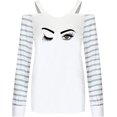 thumbnail image 4 of Women's Plus Size Tops Casual Strappy Off Shoulder Long Sleeve Notched V Neck Cotton Striped Blouses Loose Shirts Top (White, XXXL), 4 of 7