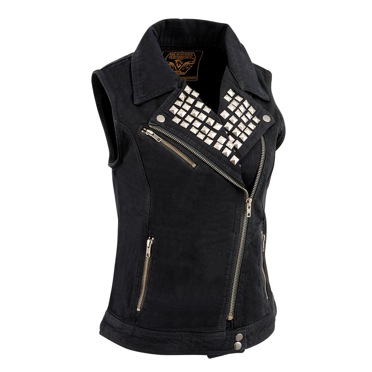 Zipper Front Black Denim Vest 