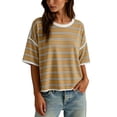 thumbnail image 3 of Craaazy Short Sleeve Tops for Women Plus Size Loose Fit Striped Crew Neck Casual Blouses, Color Block Stripe Cropped Length Summer Shirts for Daily Wear, Office Work, 3 of 7