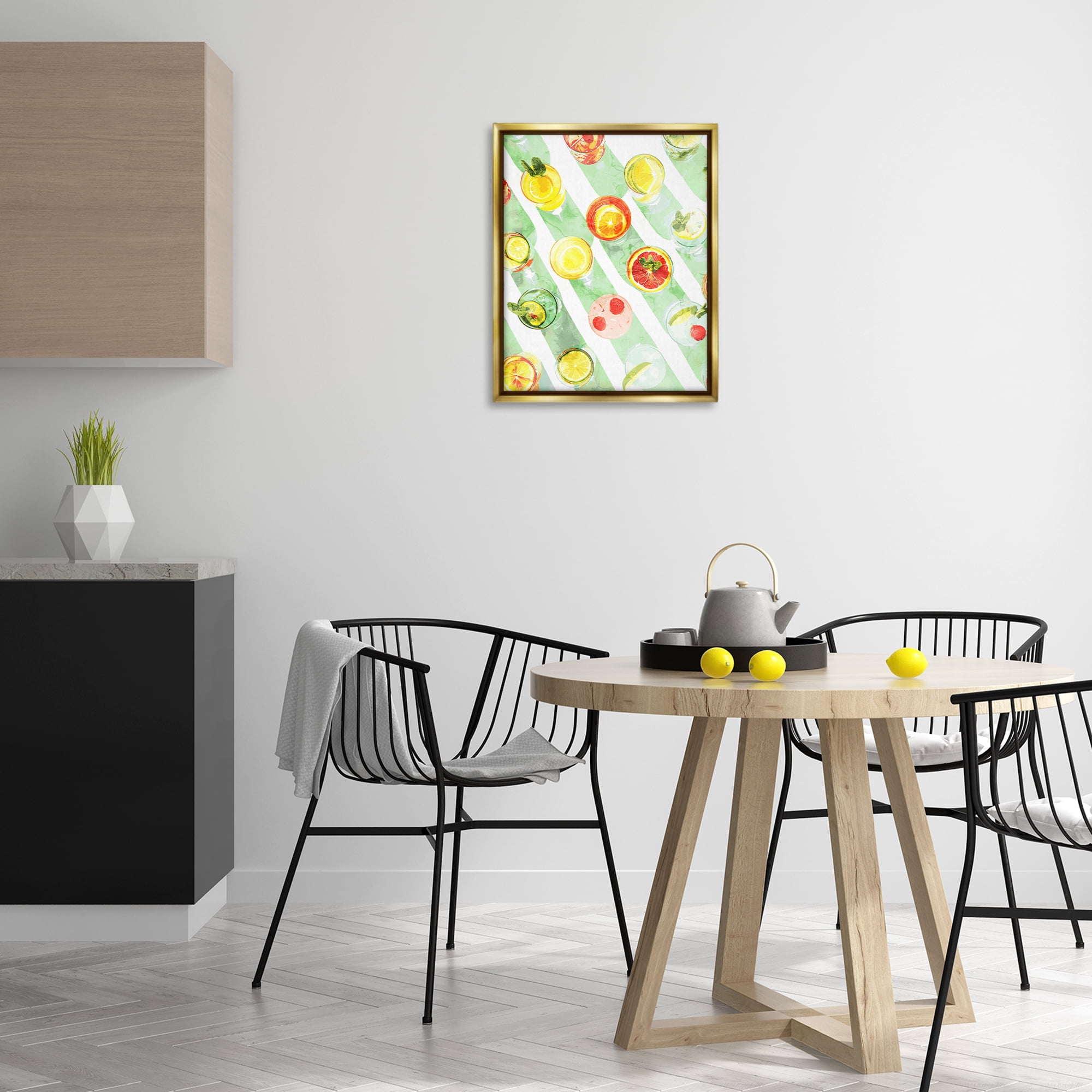 Stupell Industries Various Cocktails Aerial View Food & Beverage Painting Gold Floater Framed Canvas Art Print Wall Art, 17 x 21