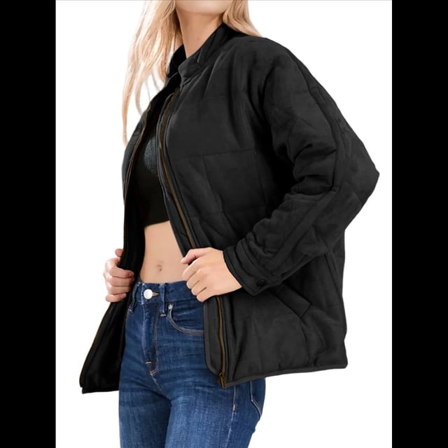 Chaquetas Acolchadas para Mujer, Informales, de Cuello Alto, Larga, Abrigos de Invierno Extragrandes con Cremallera Negro M