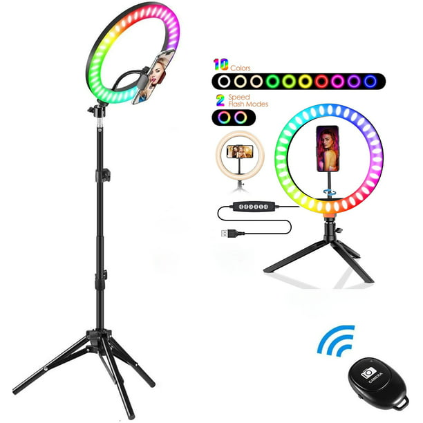 10 Rgb Selfie Ring Light With Tripod Stand And Phone Holder Dimmable Led Desk Circle Lamp - Diy Lighting Kits Ring Flashing Light