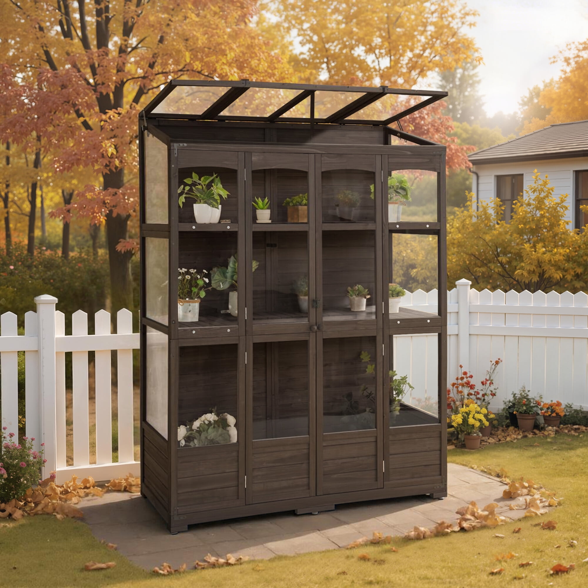 MCombo Wood Walk-in Outdoor Large Greenhouse 0899(Brown)