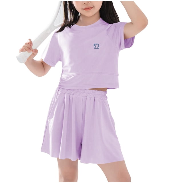 Odeerbi Niñas de Hielo Seda Seca Rápida Conjuntos Atléticos de Manga Corta Superior Skort Conjunto Ropa Deportiva Transpirable Para 5-15 Años