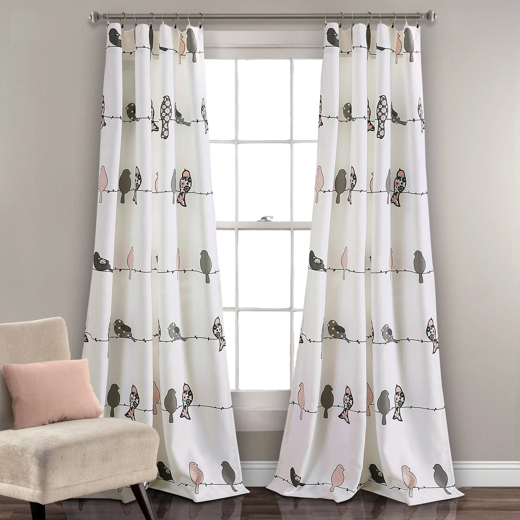 Rowley Birds Room Darkening Window Curtain Panels Multi 52x63+2 Set