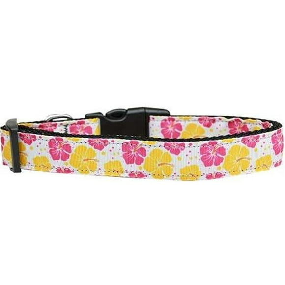 Collier pour Chien en Nylon à Fleurs d'Hibiscus Rose et Jaune Moyen