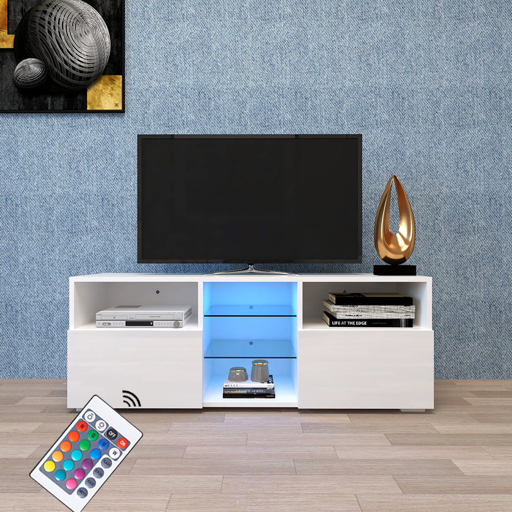 Details about   65'' Modern TV Stand High Gloss Entertainment Unit Console Cabinet w/ LED Light 