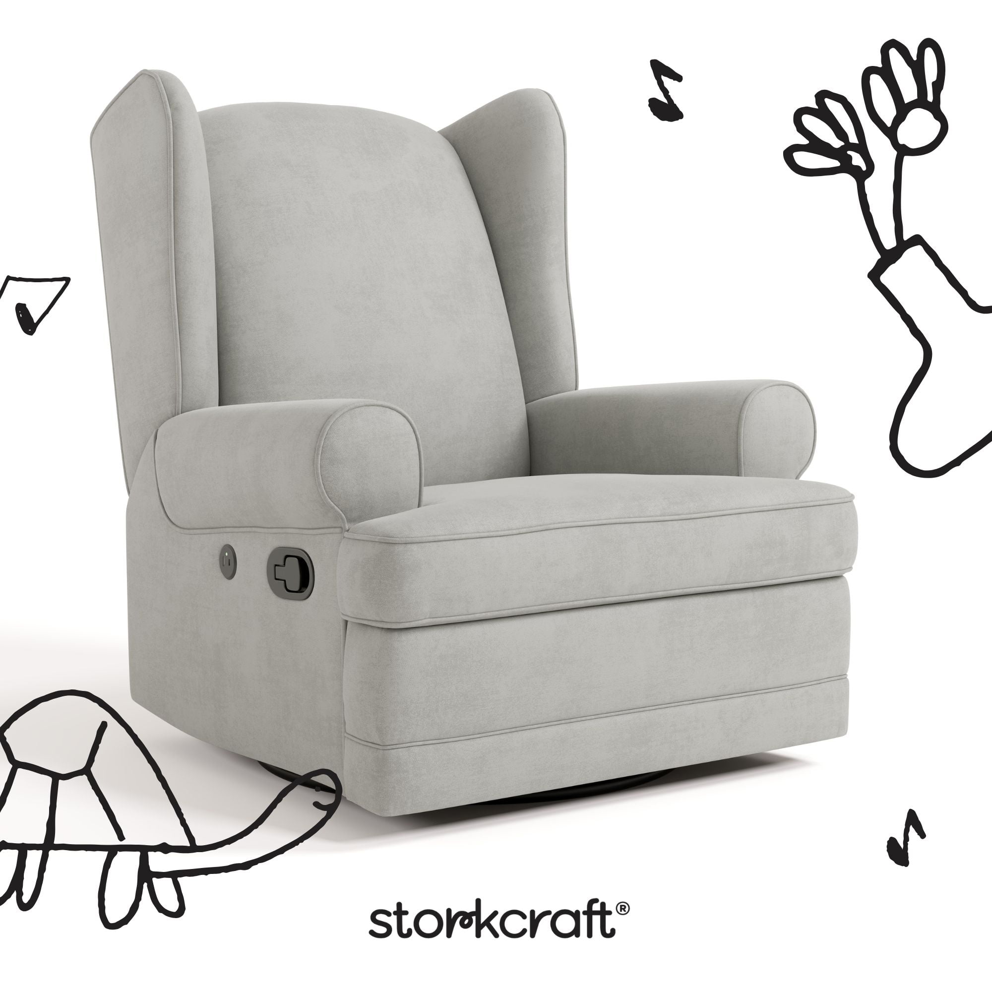 Storkcraft Serenity Wingback Upholstered Recline Glider with USB