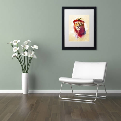 Trademark Fine Art 'Gym Lion' Canvas Art by Robert Farkas, White Matte, Black Frame