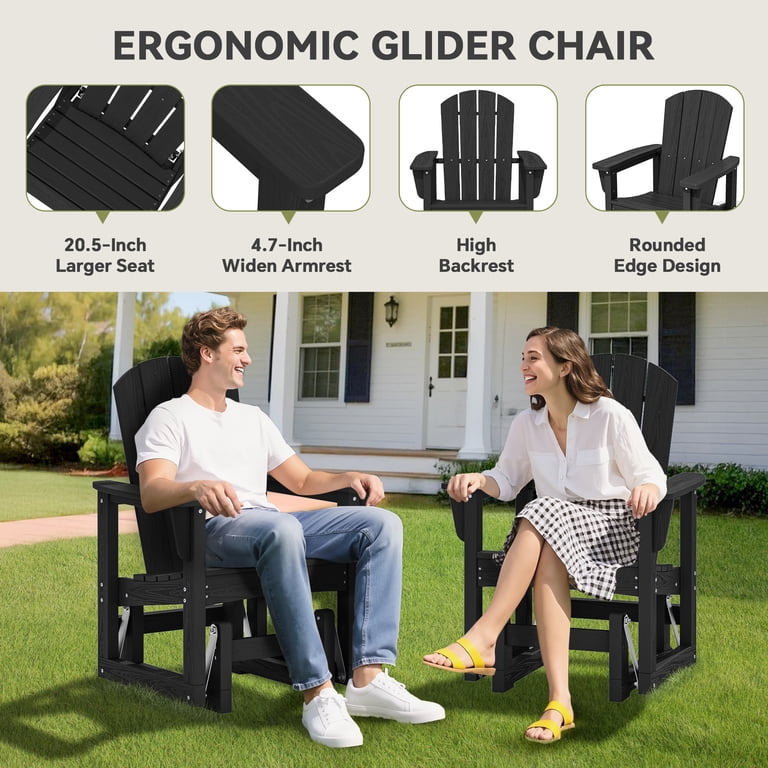 SERWALL Single Glider Chair, HDPE Wood-Like Black photo 3
