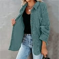 thumbnail image 4 of LYXSSBYX Womens Tops Long Sleeve Women's Corduroy Buttoned Cardigan Long Sleeve Lapel Loose Padded Shirt Tops, 4 of 7