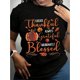 thumbnail image 1 of Women's Graphic T-Shirt With Pumpkins, Casual Short Sleeve Round Neck Top, Machine Washable Spring/Summer Holiday apparel, Thanksgiving T Shirts, Spring Summer Top, Relaxed Fit Tee, 1 of 6