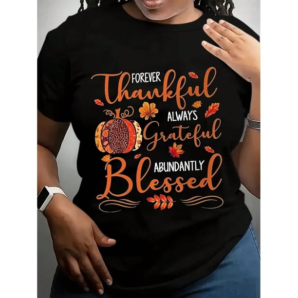 Women's Graphic T-Shirt With Pumpkins, Casual Short Sleeve Round Neck Top, Machine Washable Spring/Summer Holiday apparel, Thanksgiving T Shirts, Spring Summer Top, Relaxed Fit Tee