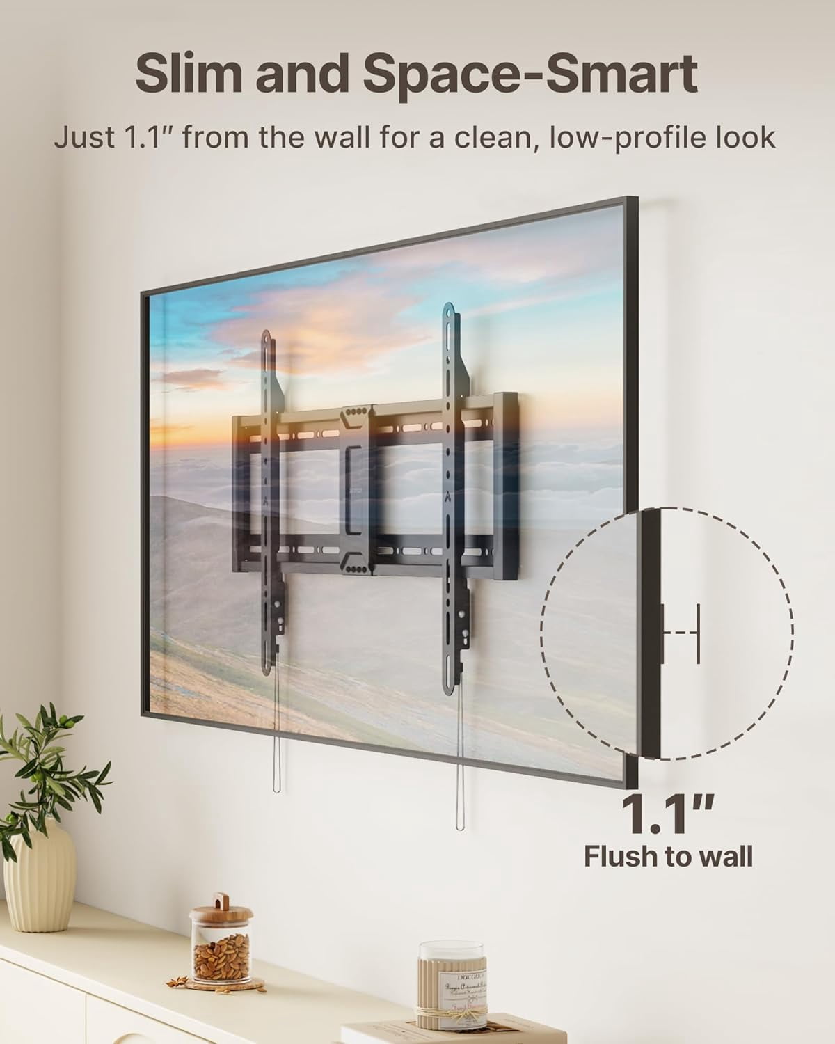 monTEK Heavy Duty Fixed TV Wall Mount for 43–95" TVs, 200 lb Capacity, 1.1" Ultra Slim Low Profile, VESA 200x200–800x400, Fits 16"/18"/24" Studs
