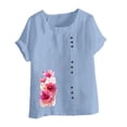 thumbnail image 3 of Camisetas de Manga Corta para las Mujeres Impreso Botón de Manga Corta Camiseta Blusa Poliéster, Ropa Casual Mirar Superior para las Mujeres, 3 of 4