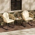 thumbnail image 4 of 3-Piece Outdoor Rocking Bistro Set, Wicker Rocking Chairs Set of 2 with Coffee Table and Thick Cushions, Outdoor  Furniture Set, Front Porch Furniture Set for Garden, Balcony, Backyard, 4 of 7