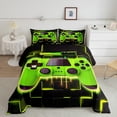thumbnail image 3 of Feelyou Boys Game Console Full Size Comforter Sets, Lime Modern Gamepad Bedding Comforter Set, Neon Glowing Honeycomb Square Reversible Bedding Sets, Microfiber Bedroom Decor, 3-Piece, 3 of 9