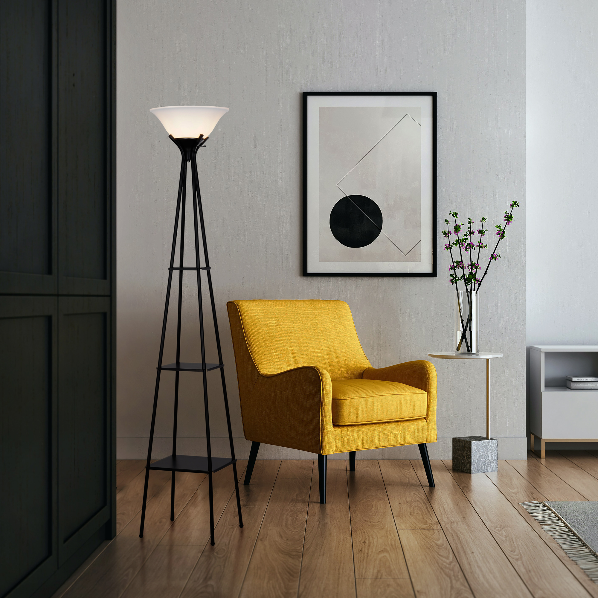 Mainstays 69" Metal Etagere Floor Lamp, Charcoal photo 4