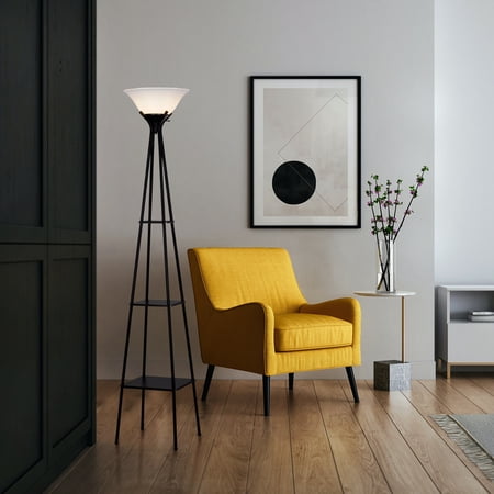 MAINSTAYS CHARCOAL FINISH METAL ETAGERE FLOOR LAMP WITH SHELVES