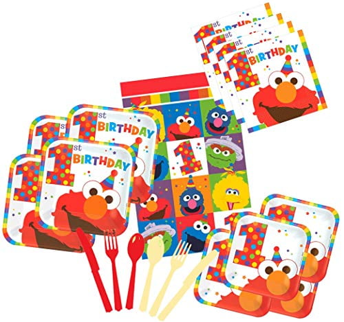 8 SESAME STREET Elmo Turns One FAVOR BAGS ~ Birthday Party Supplies Plastic 