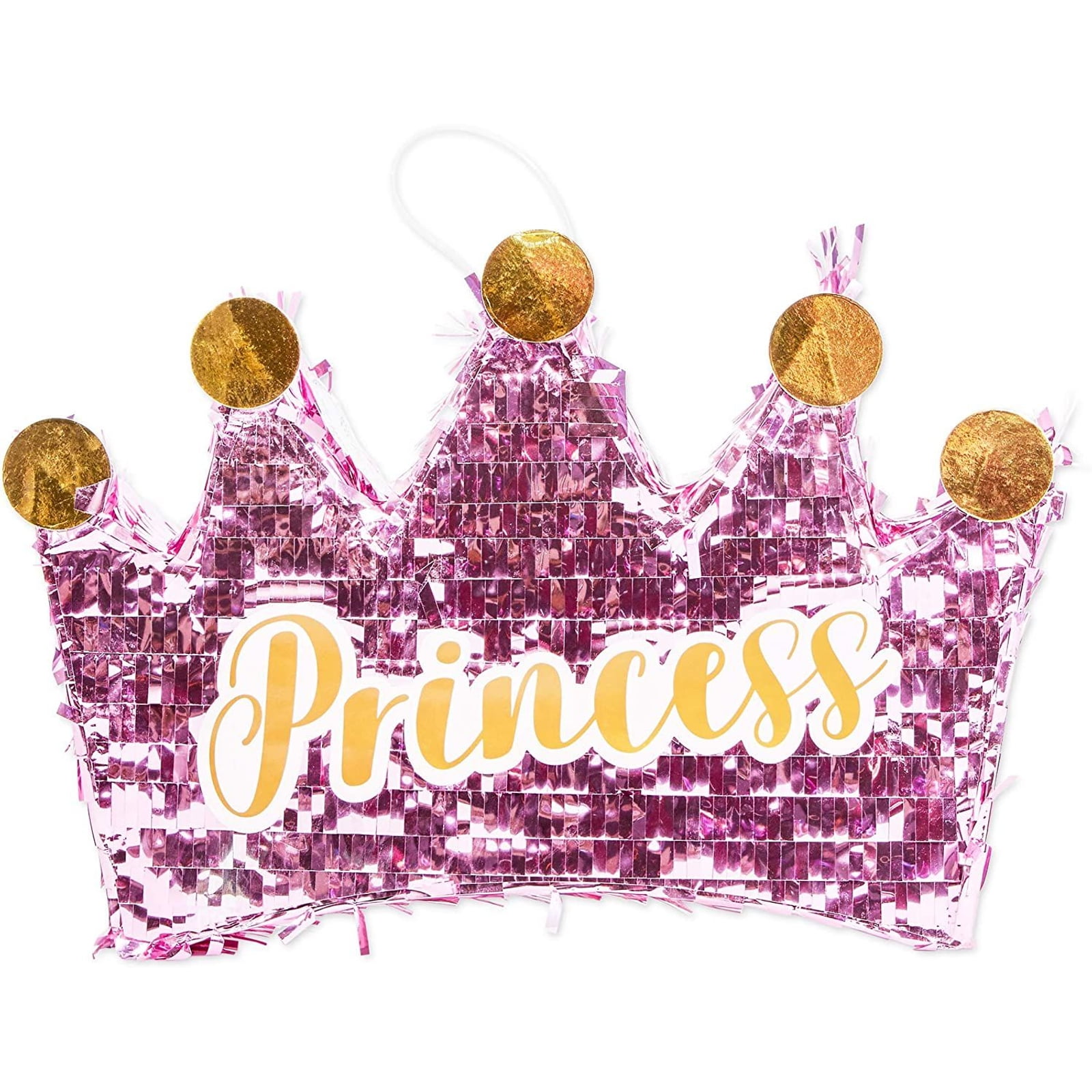 Small Pink Foil Princess Pinata for Girls Crown Theme Baby Shower & Birthday Party Decorations Supplies, 16 x 10.5 x 3 in