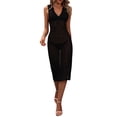 thumbnail image 1 of Liacowi Women's Knit Tank Dress, Sleeveless V Neck Hollow Out Solid Color Slim Fit Beach Dress, 1 of 6