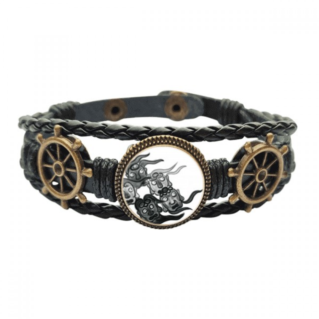 Tinta China estilo de cinco duendes Pulsera marina tejida en cuero