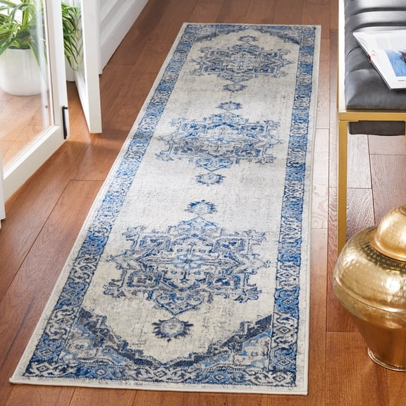 SAFAVIEH Brentwood Vesela Oriental Runner Rug, Blue/Light Gray, 2' x 9'