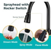 PHANCIR Kitchen Faucet with Pull Down Sprayer, High Arc Single Handle Kitchen Sink Faucets with Pause Button Premium with Deck Plate Suit to 1 or 3 Holes Black