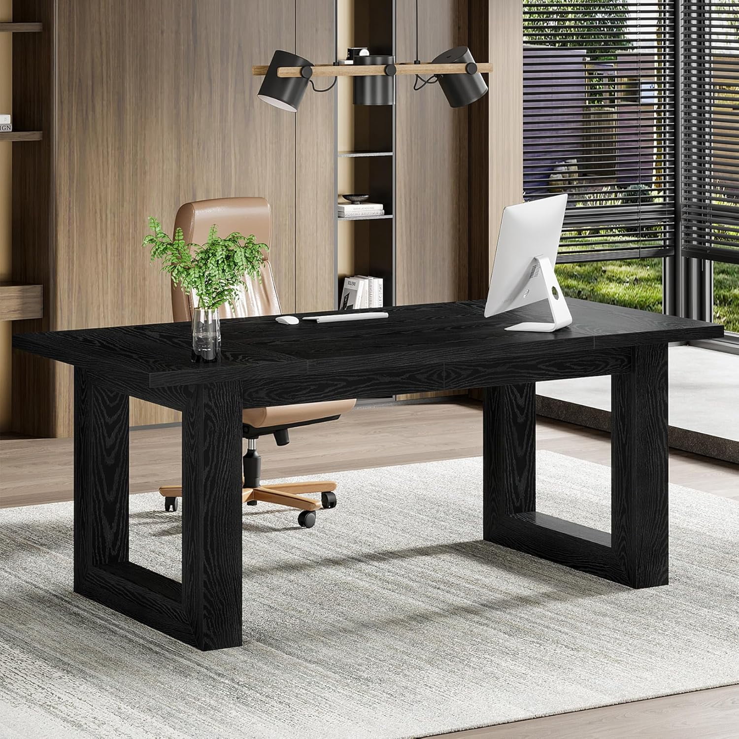 Tribesigns 63" Executive Desk, Modern Wood Office Desk, Large Computer Table with Solid Wood Base