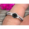 thumbnail image 2 of 1.75 Carat Round Cut Black Diamond Moissanite Engagement Ring 10k White Gold With Art Deco Vintage Looking Matching Wedding Band, 2 of 5