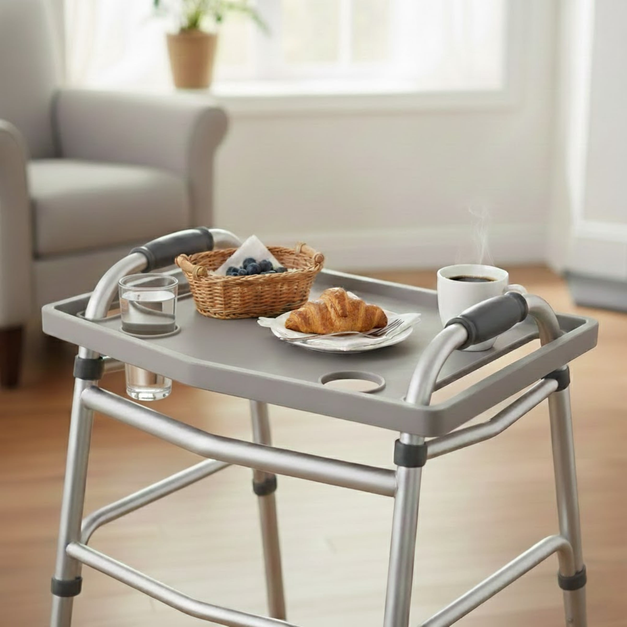 Walker Tray With 2 Cup Holders- Fits Most Standard Walkers- by Bluestone