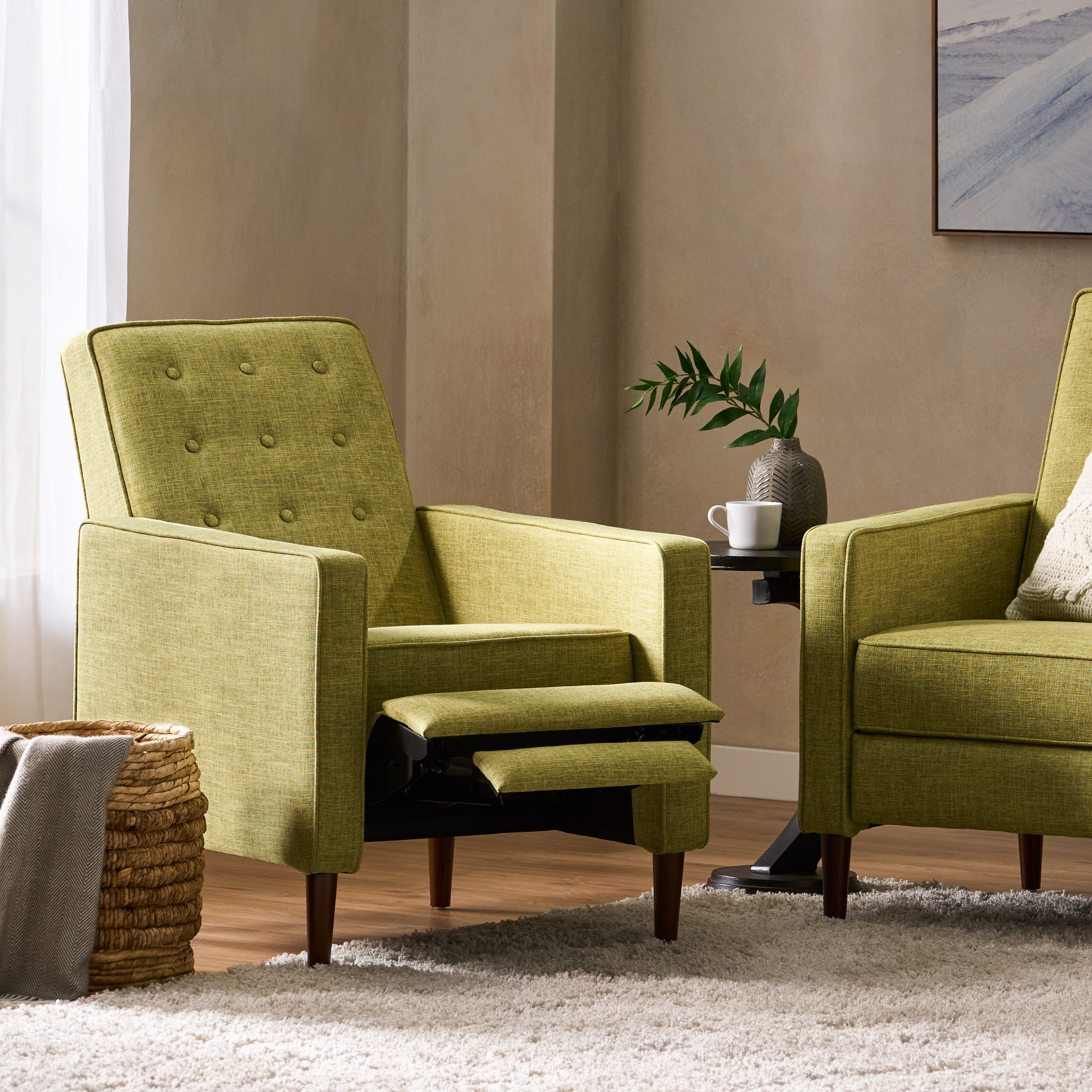 Euroco Modern Fabric Recliner Chair with Espresso Wood Legs, Adjustable Backrest & Plush Upholstery, Space-Saving Design