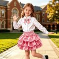 thumbnail image 2 of WAYUTE Uniform Skirts for Girls Red Elastic Waisted Plaid Pleated Ruffle Layerd Cute A Line Tutu Cake Skirt Casual Outdoor,7-8 Y, 2 of 4
