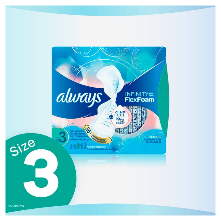 Always Infinity Feminine Pads for Women, Size 3, Extra Heavy Flow, with  Wings, Unscented, 84 Ct
