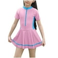thumbnail image 2 of Quaouag Kids Girls Swimsuit One Piece Dress Short Sleeve Swimming Skirts Cute Zipper Bathing Suit Beach Swimwear Navy,Pink L,XL,2XL,3XL,4XL,5XL, 2 of 9
