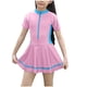 thumbnail image 1 of Odeerbi 2-9 Años Vestido de Baño de Una Pieza de Niñas Vestido de Baño de Entrenamiento de Verano Con Pantalones Cortos Ropa de Playa Hawaiana Color Bloqueado Rash Guard Traje de Baño, 1 of 9