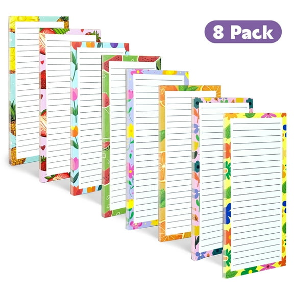 Amaopus 8 Pack Refrigerator Magnetic Notepads, Grocery List Magnet Pad, Magnetic Note Pads Lists, 50 Sheets Per Pad, Floral Fruit Designs, Full Magnet Back To-Do-List Notepads